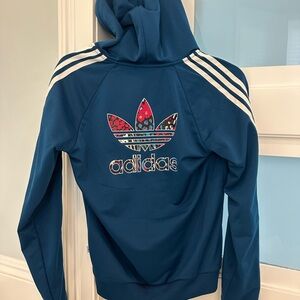 Adidas Blue Hoodie with Floral Logo